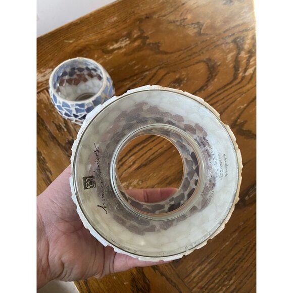 Home Interior Mosaic Glass Candle Holder Set With Blue & Brown Stained Glass Des - Picture 3 of 5